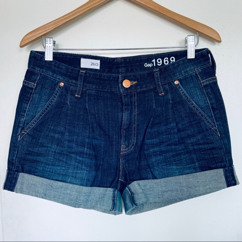 Gap Rolled Hem Pleated Denim Jean Shorts